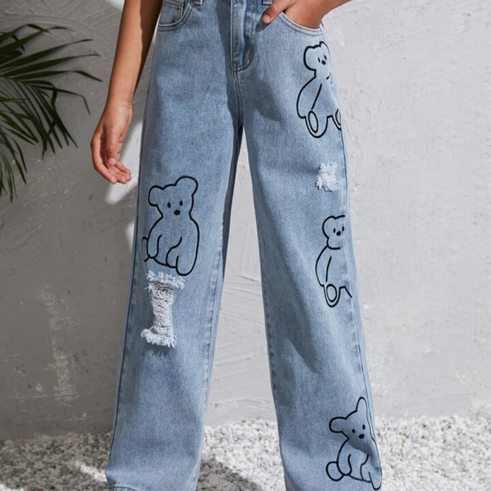 Fashion Nova Blue Cartoon Bear Jeans